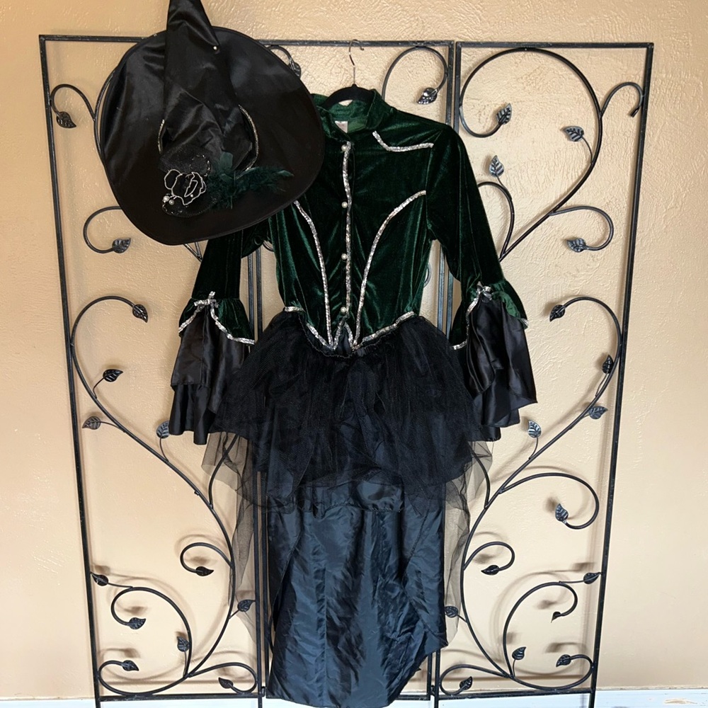 Green Witch Black Tulle Skirt Costume w/ Hat Woman’s Large